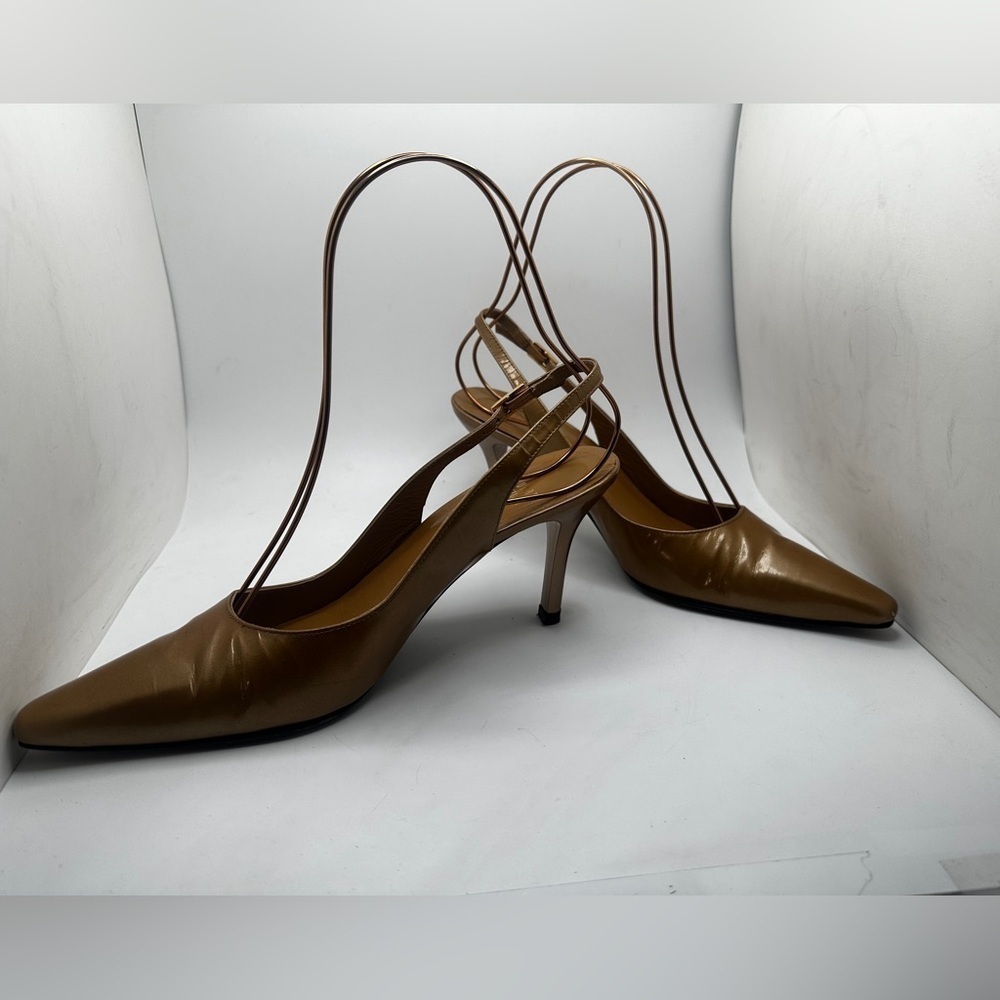 Vintage GOLD STUART 75 SLINGBACK PUMP pointed toe heel size 8 🌶️🔥💛🪙 - Picture 2 of 12
